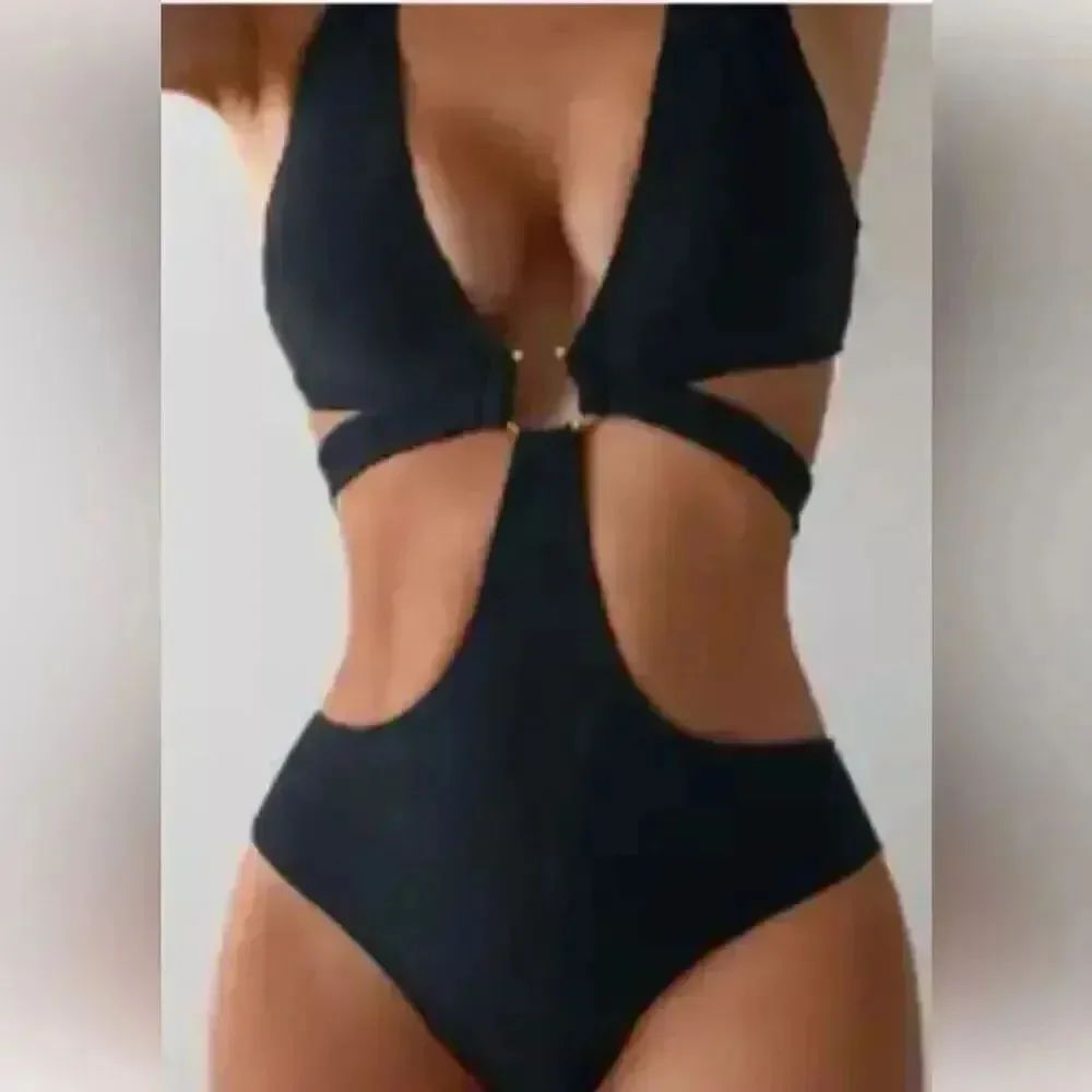 Elegant Black Cutout Swimsuit